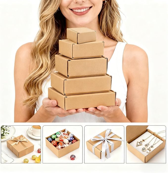 Ellbest 50pcs Kraft Brown Box 1.5mm Thick Cardboard Boxes, 3.6 x 2.6 x 1.2 - Image 4