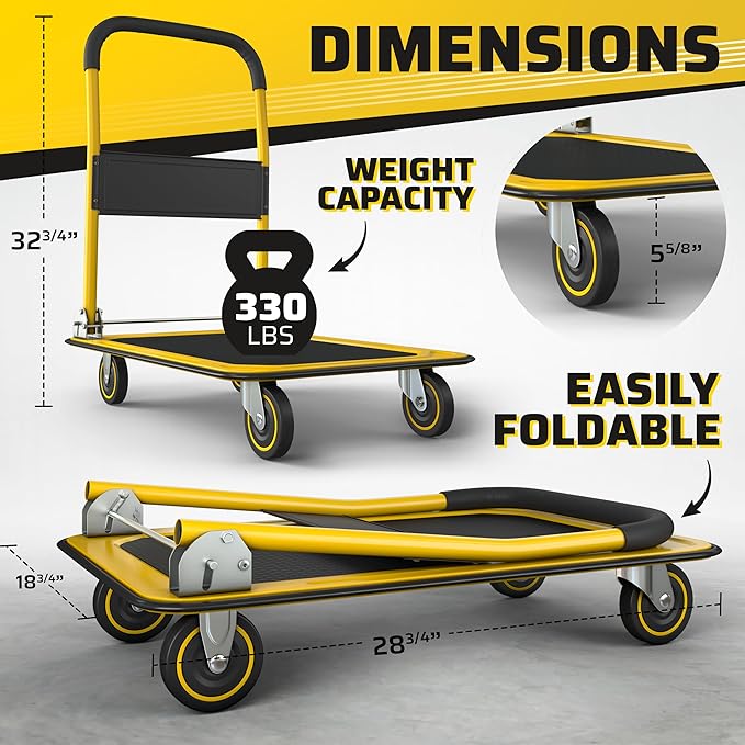 Heavy Duty Foldable Push Cart Dolly | 330 lbs. Capacity | Upgraded Collapsible - Image 2