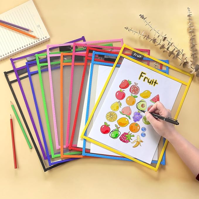 20 Pack Dry Erase Pockets with Rings, 10 x 14 Inch Ticket Holders Clear Plastic - Image 7