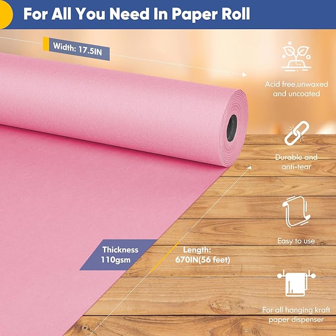 Vanhench 17.5"×963" Pink Wrapping Paper Roll, Bulletin Board Paper, Color Kraft - Image 2