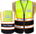 Custom Safety Vest with Logo Pockets High Visibility Reflective Vests by CustomTok