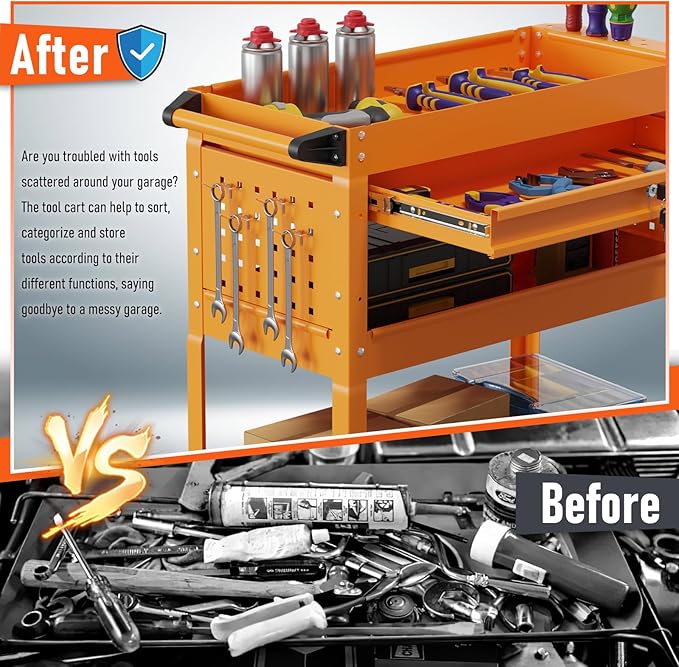 3 Tier Rolling Tool Cart, Heavy Duty Tool Cart on Wheels - Image 6