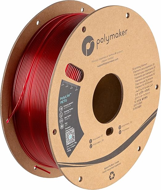 Polymaker PolyLite 3D Printer PETG Filament Translucent Red 1.75mm 1kg by Polymaker