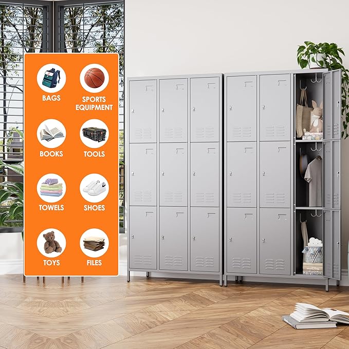 Employee Lockers with 27 Hooks, 9 Doors Metal Storage Locker with Card Holder - Image 5