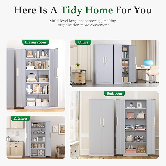 Crownland 63" Metal Storage Cabinet, Lockable Garage Storage Cabinets, High - Image 7