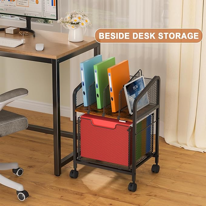 Rolling File Cabinet with Adjustable Dividers, Vertical Filing Cabinet with - Image 6