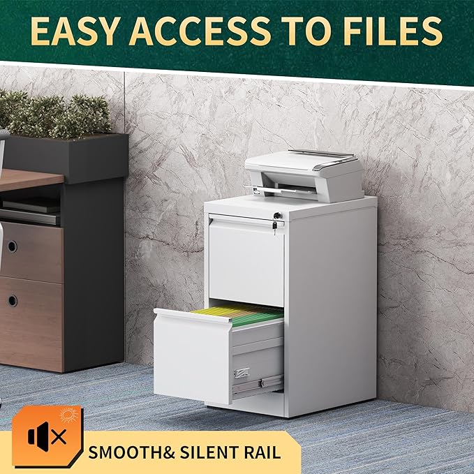 2 Drawer File Cabinet with Lock, Steel Vertical Filing Storage Cabinet - Image 7