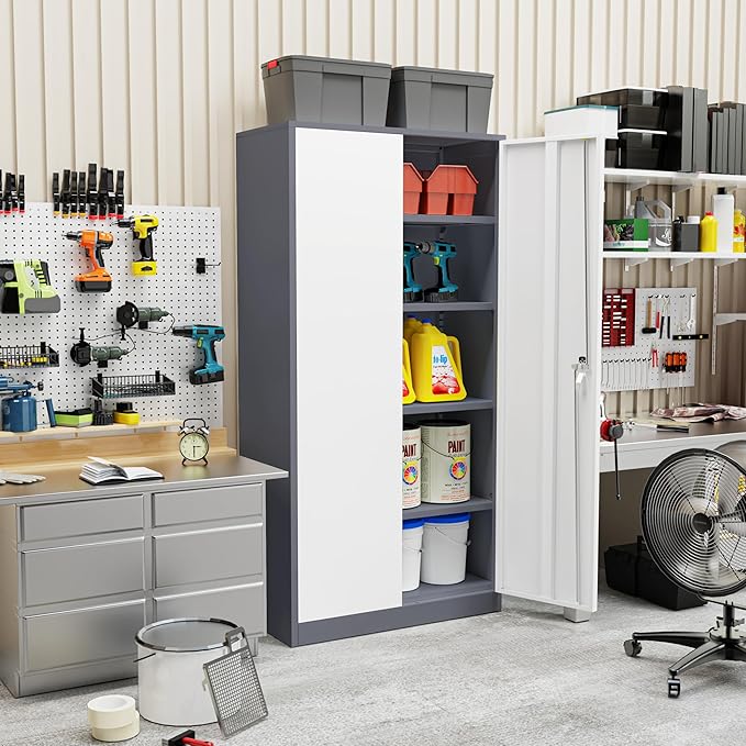 Crownland 72" Lockable Metal Storage Cabinet, Garage Storage Cabinets, High - Image 9