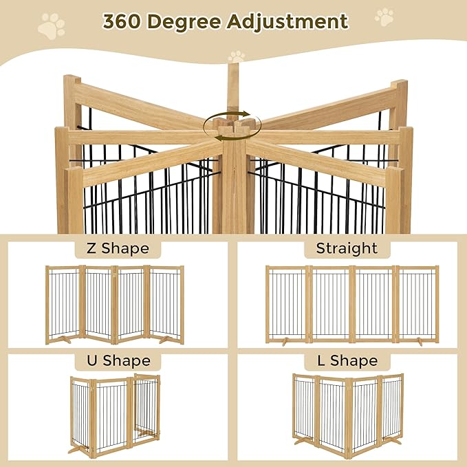 Wire Dog Gate Solid Wood Frame, Anti-Chewing, Indoor Freestanding Pet Gate - Image 3