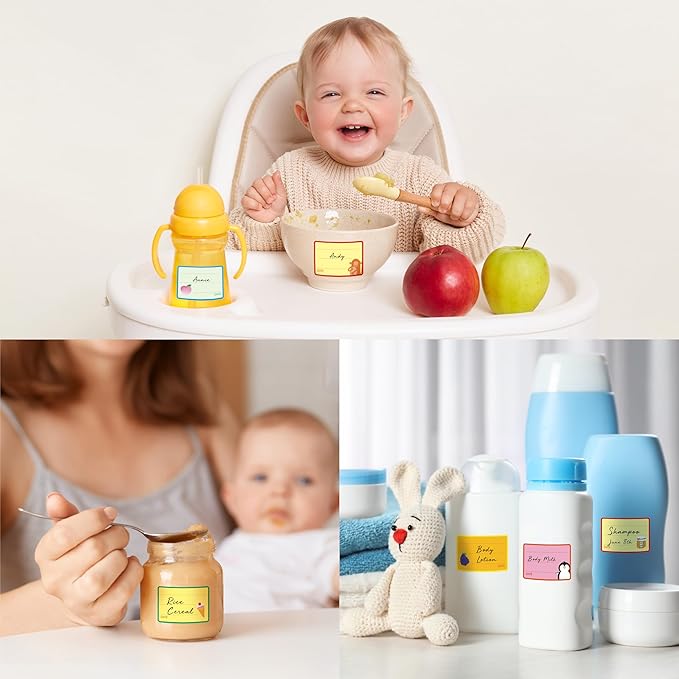 500 PCS Baby Food Labels, 25 Adorable Designs Removable Food Name Stickers - Image 7