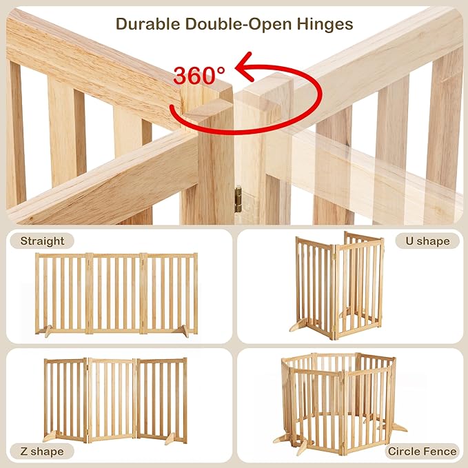 30" Height Tall Freestanding Pet Gate, Solid Wood Folding Safety Fence Wooden - Image 5
