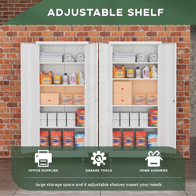 Greenvelly White Metal Storage Cabinet - Image 5