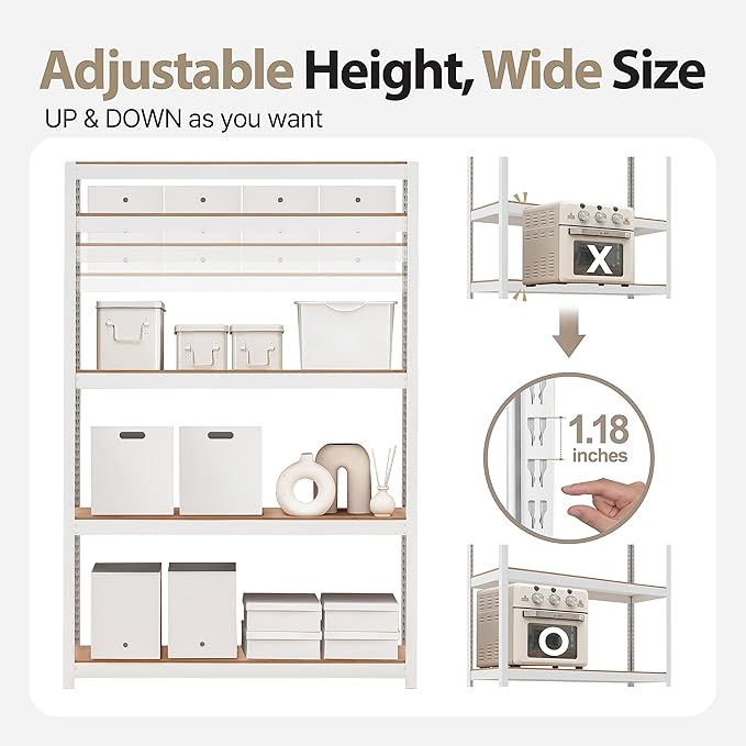HOMEDANT House 5 Tier Laminated Metal Shelving Unit Adjustable Storage Utility - Image 6