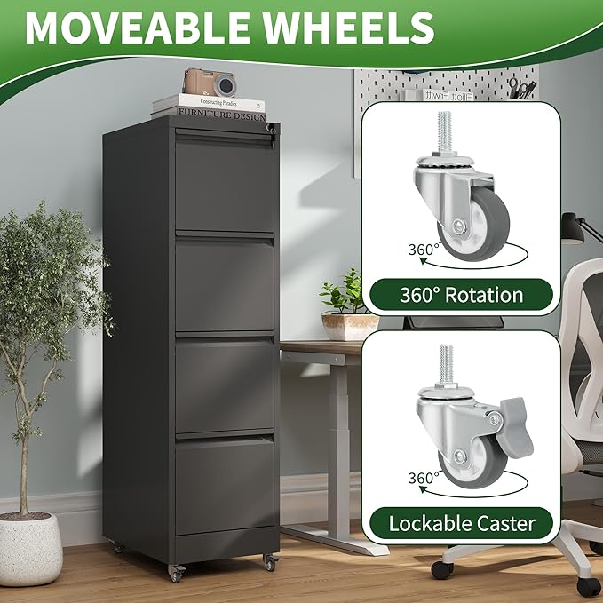 4 Drawer Mobile File Cabinet, Under Desk File Cabinet, Metal Filing Cabinets - Image 7