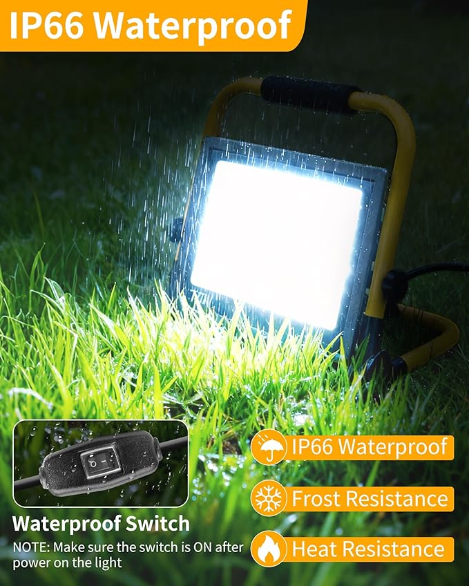 8400LM LED Work Light with 16FT Cord & Switch, 70W Outdoor Flood Light - Image 2