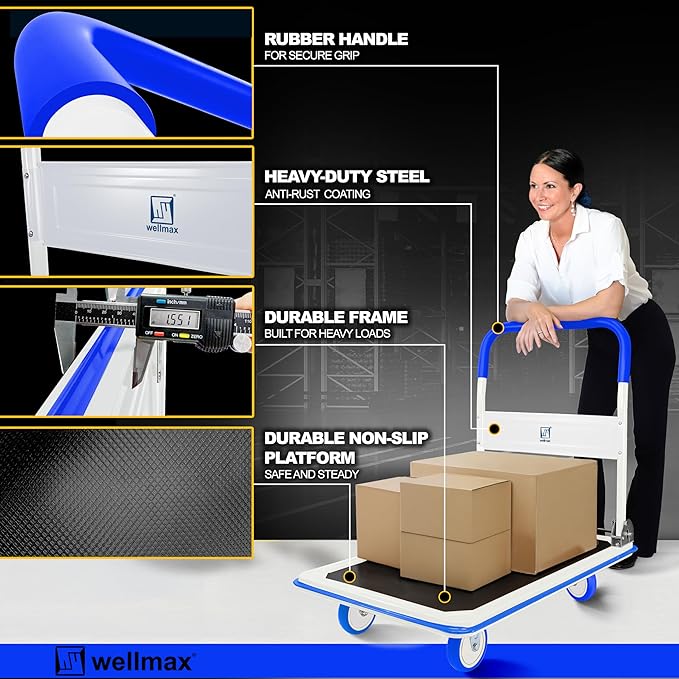 Push Cart Dolly by Wellmax, Moving Platform Hand Truck, Foldable - Image 4