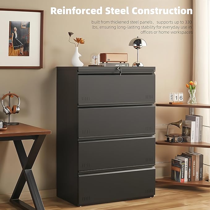Metal File Cabinet with Lock, 4 Drawer Lateral File Cabinets - Image 3