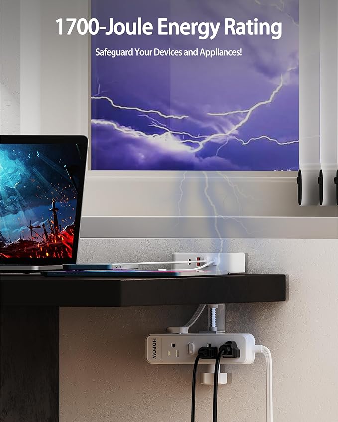 Dual Layer Desk Clamp Power Strip（White）, Desktop Edge Mount Charging Station - Image 5