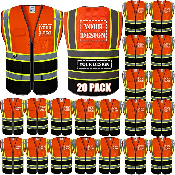 BeautyWill Custom Logo 10/20 Pack Safety Vest Class2 High Visibility Vest by BeautyWill