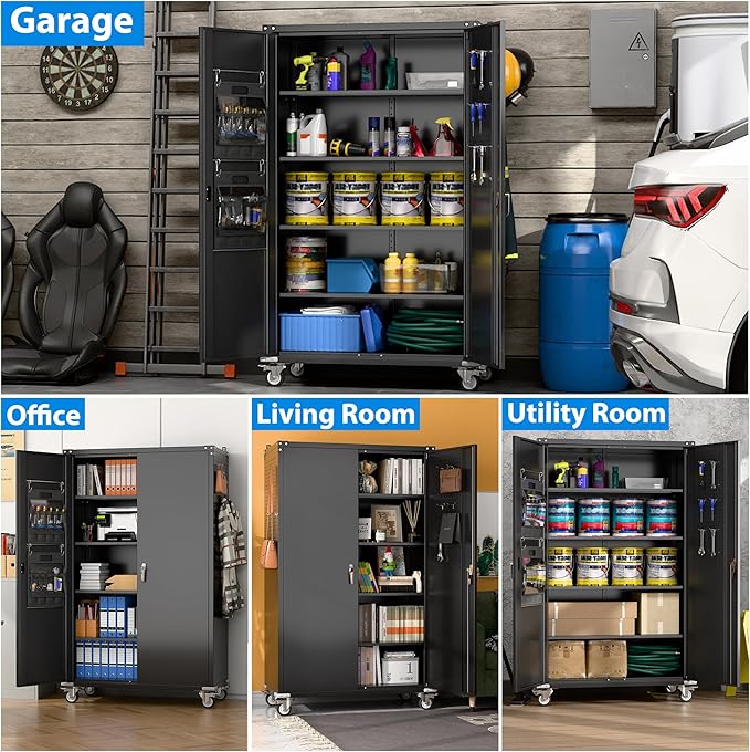 Aobabo Extra Large Garage Storage Cabinet on Wheels, Metal Storage Cabinet - Image 7