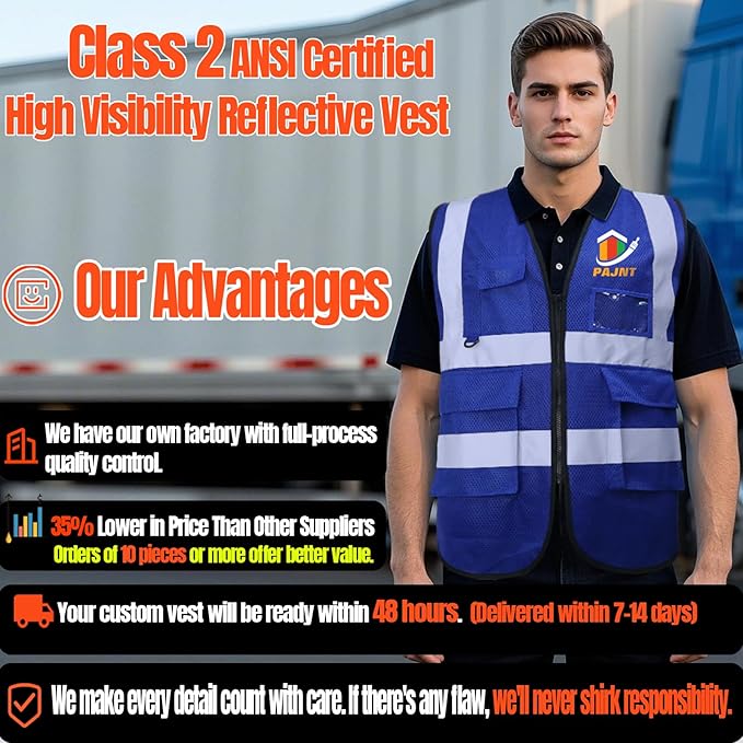 BeautyWill 10/20 Pack Custom Logo Safety Vest, Bulk High Visibility Class 2 - Image 6