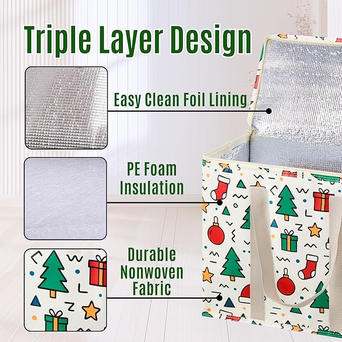 VENO 2 Pack Christmas Cooler Bag Insulated Reusable Grocery Shopping Bag - Image 3