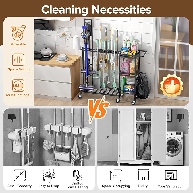 Housolution Cleaning Utility Cart on Wheels, Vacuum Stand Compatible - Image 3