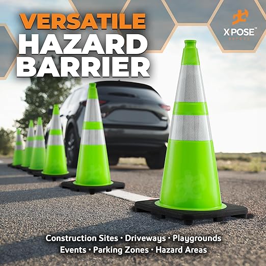 Xpose Safety 28” Lime Green Traffic Cone Dual 6" & 4" Reflective Collar – 8 - Image 7