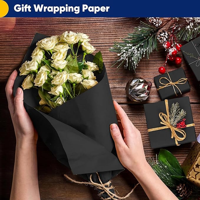Vanhench Black Wrapping Paper 17.5"×760", Art Packing, Bouquet Flower Halloween - Image 4