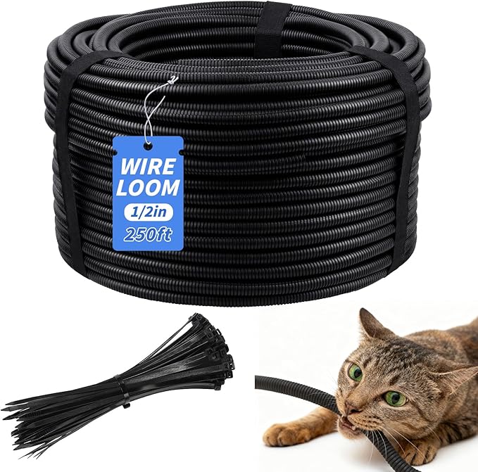 250FT Split Wire Loom Tubing, 1/2 Inch Wire Protector Tubing, Automotive Wire by Oleitodh