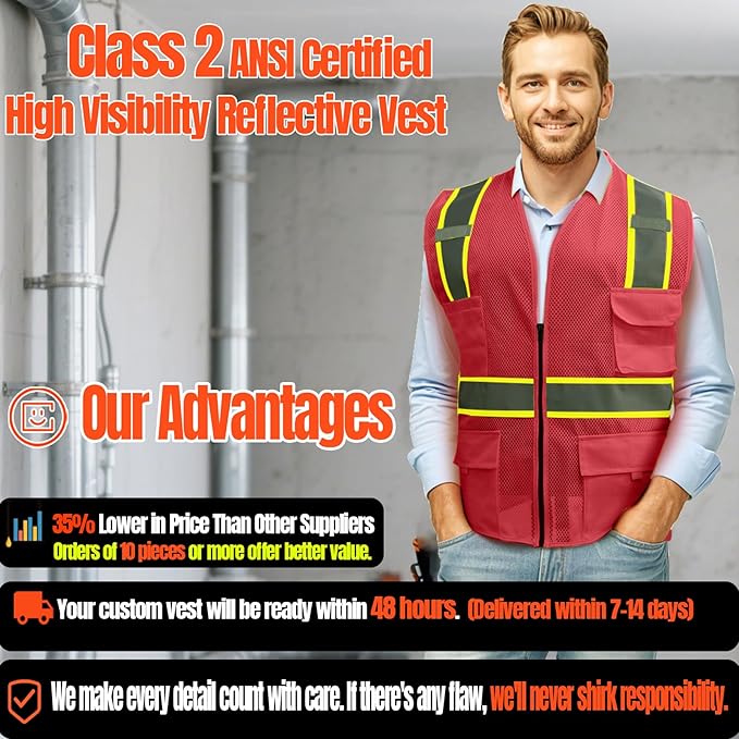 BeautyWill 10/20 Pack Custom Logo Safety Vest, Bulk High Visibility Class 2 - Image 6