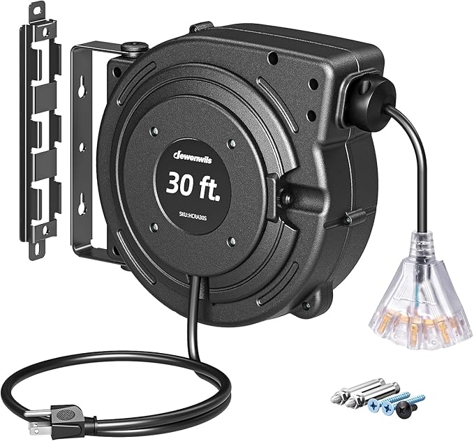 DEWENWILS 30FT Retractable Extension Cord Reel, 16/3C SJTW Heavy Duty Power Cord by DEWENWILS