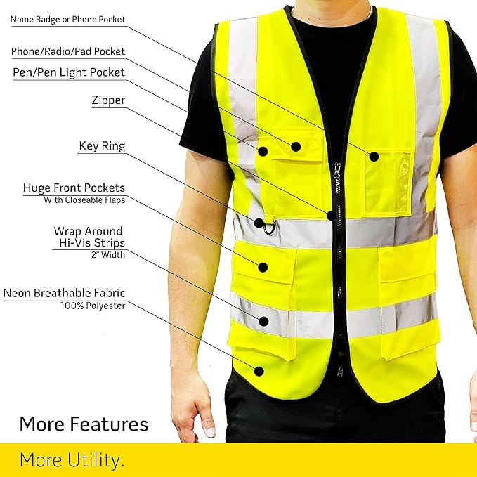 PeerBasics Safety Vest 10 Pack, ANSI Class 2, Reflective, - Image 2