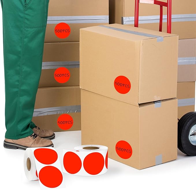 2 Inch Fluorescent Red Circle Stickers 500 Pcs, Permanent Color Coding Dots - Image 4