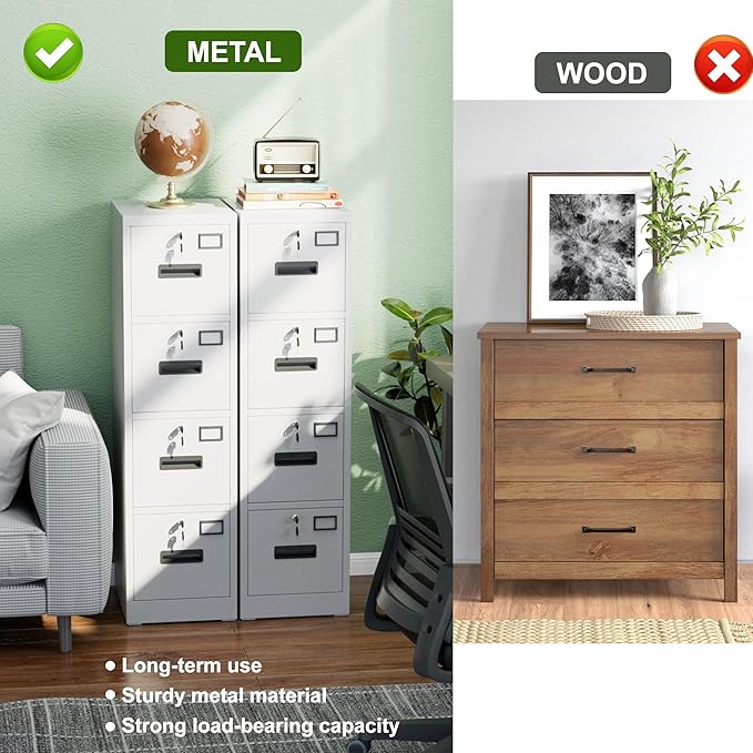 Aobabo 4 Drawer File Cabinet, Metal Filing Cabinet - Image 5