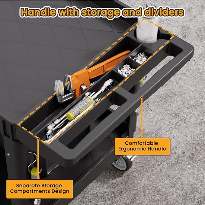 2-Tier Rolling Tool Cart, Heavy-Duty Plastic Service Cart - Image 2