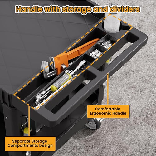 2-Tier Rolling Tool Cart, Heavy-Duty Plastic Service Cart - Image 2