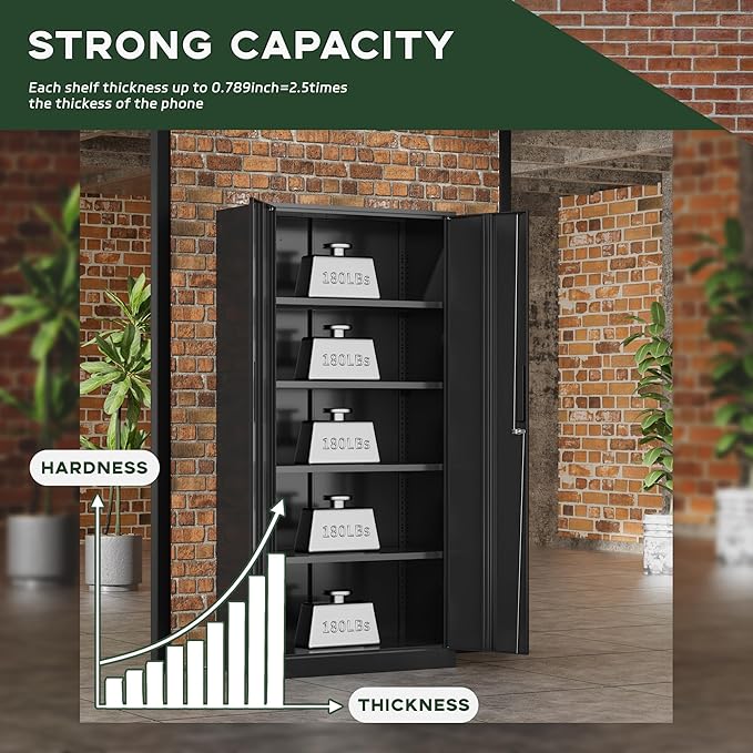 Greenvelly Metal Storage Cabinet, Large Steel Cabinet - Image 6