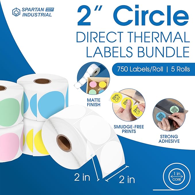 Spartan Industrial 2" Direct Thermal Multicolored Labels | Perforated Custom - Image 2