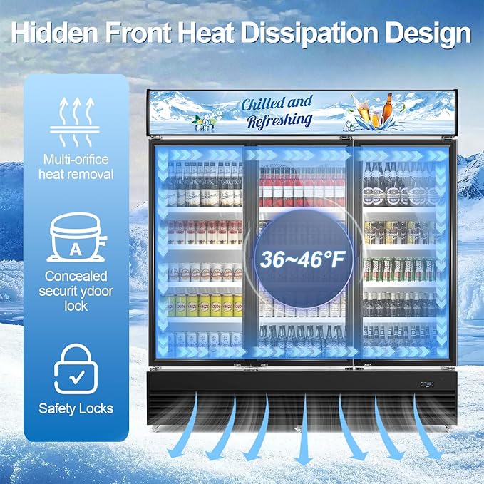 Tylza Commercial Refrigerator, Three Glass Door Display Beverage Fridge - Image 4