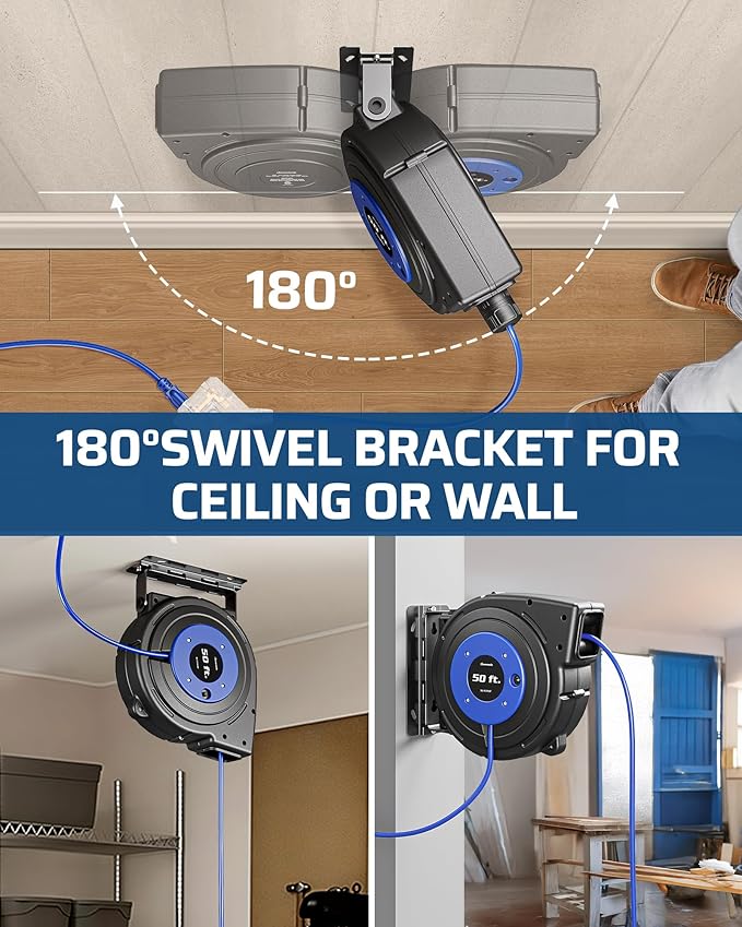 DEWENWILS 50FT Extension Cord Reel, Retractable Extension Cord Reel, Twist-lock - Image 7