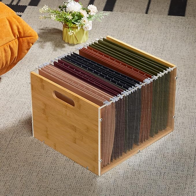 2 Pack Hanging File Organizer, Bamboo Filing Box File Crate Storage Boxes - Image 9