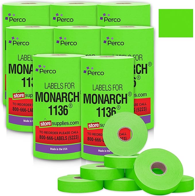 Perco Fluorescent Green 2 Line Pricing Labels by Perco