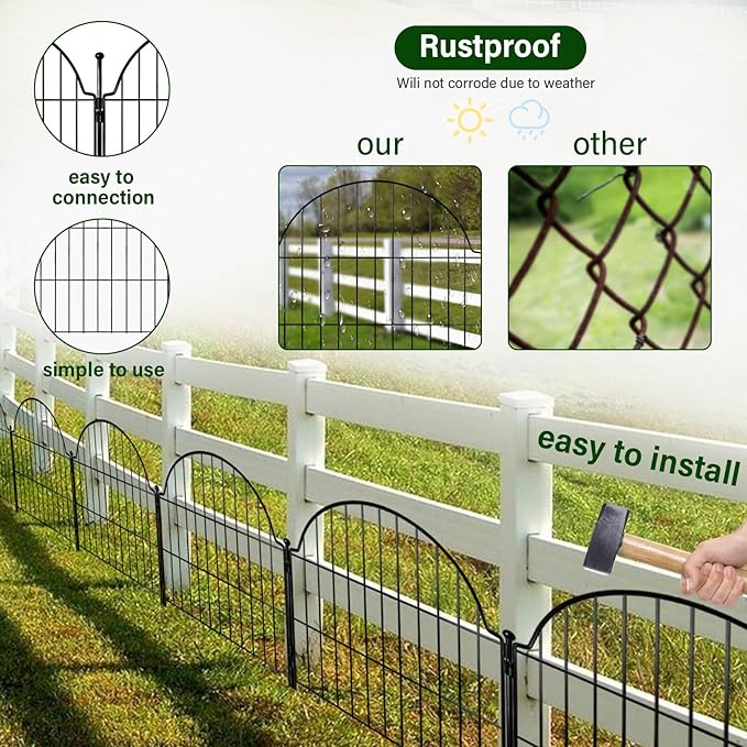 Decorative Metal Garden Fence 6 Panels, 25in x 12.2ft No Dig Outdoor Dog Fence - Image 5