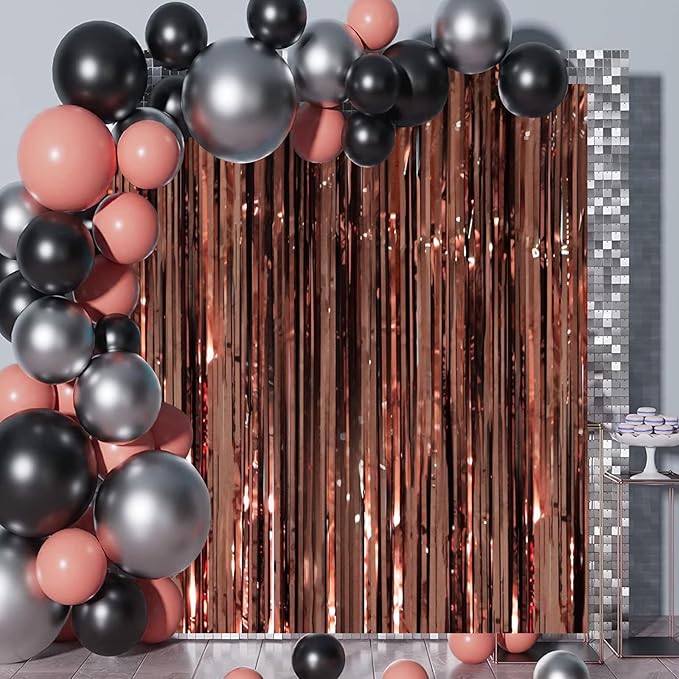 3 Pack 3.3 x 8.2 ft Brown Foil Fringe Backdrop Curtains, Tinsel Streamers Party - Image 5