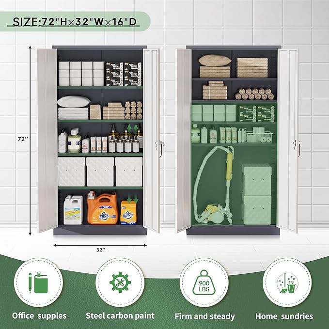 Greenvelly Metal Garage Storage Cabinet, Tall Locking Storage Cabinet - Image 4