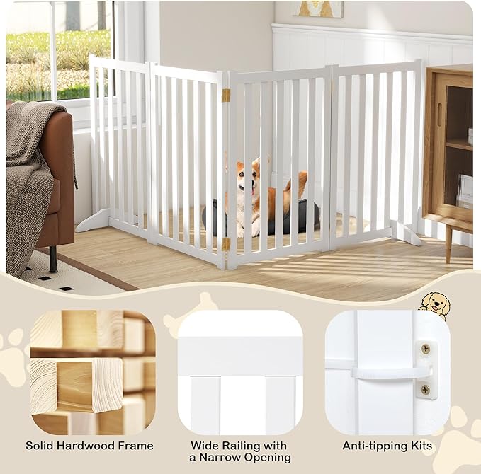 30" Height Tall Freestanding Pet Gate, Solid Wood Folding Safety Fence Wooden - Image 4