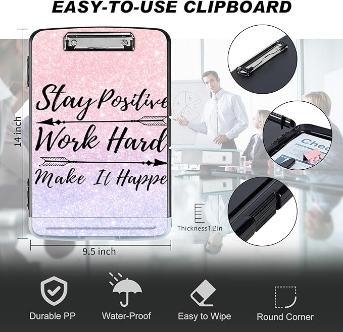 Pink Glitter Clipboard with Storage & Pen Holder - Image 2