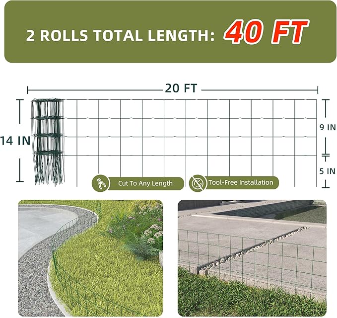 Decorative Garden Fence Border Rolls, Total 14 in x 40 ft 2 Pack Metal Folding - Image 4