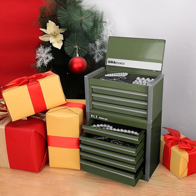 P.I.T. Mini Army Green Tool Box, Portable 5-Drawer Micro Roll Cab Steel Tool Box - Image 2